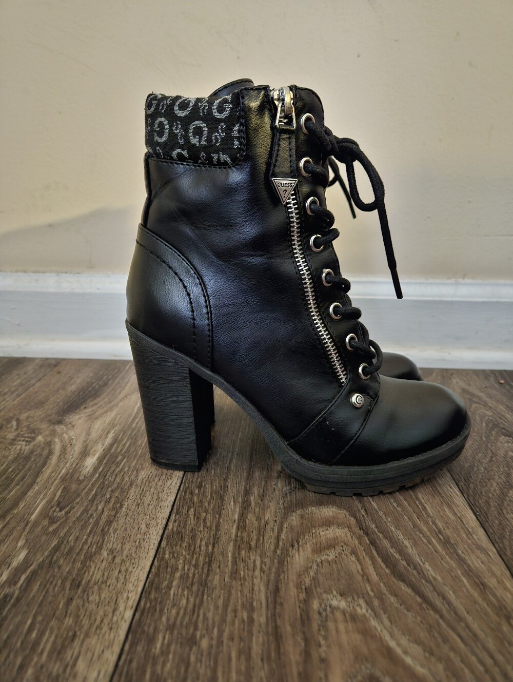 Guess Black Women's Lace-Up High Heel Ankle Boots -Size 5.5